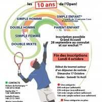 Cloture des Inscriptions de l'Open de Tennis - Lundi 4 octobre 2021